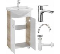 Mueble de baño con lavabo independiente, roble, 50x86 mm, con grifo cromado alargado