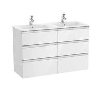 Roca Mueble de baño Unik The Gap 120 cm blanco brillo – Lavabo doble, 6 cajones, con toallero