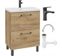 Mueble de baño con lavabo, grifo y sifón, de 50x80 cm, modelo "Standing Oak Craft Cassandra"