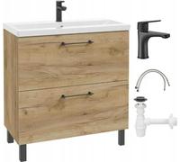 Mueble de baño con lavabo, grifo y sifón, de 80x80 cm, modelo "Standing Oak Craft Cassandra"