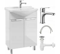 Mueble de baño con lavabo integrado sobre patas, de 85x60 cm, color blanco, modelo Lily, con grifo cromado alargado