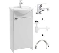 Mueble de baño con lavabo de 40 cm, independiente, blanco, con sifón y grifo cromado, Kredo