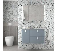 Salgar Mueble de baño Uniiq 120 cm con lavabo, sifón desagüe clicker, set de patas, camerino Blanco