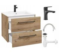 Mueble de baño con lavabo, suspendido, en roble Craft, de 60 cm, con grifo y sifón Pinia