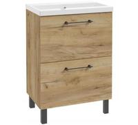 Mueble de baño con lavabo y 2 cajones, de 50x80 cm, modelo "Cassandra" en roble