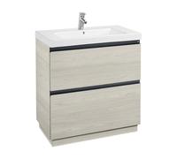 Roca Mueble de baño con lavabo y 2 cajones Unik Lander 80 cm Fresno nórdico – con conjunto de patas