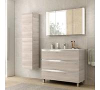 Salgar Mueble de baño Spirit 100 cm con lavabo, 3 cajones, Roble natural, sin espejo, sifón clicker