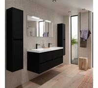 Mueble de Baño con Lavabo y 4 Cajones Salgar Noja Negro Satinado - Sin espejo y sin aplique LED / Sin módulo auxiliar pilar
