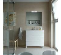 Mueble de Baño con Patas con Lavabo y 3 Cajones Salgar Spirit 90 cm Blanco Mate - Columna auxiliar de 2 puertas / Con espejo (sin aplique LED) / Color cromo + Negro mate