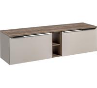 Mueble de baño de 180 cm con estante superior en roble gris, diseño moderno y elegante