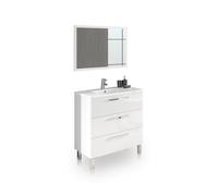 Mueble de baño de 3 cajones con espejo 80 cm Feel Glossy white