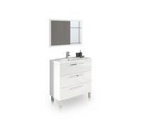 Mueble de baño de 3 cajones en blanco brillo con espejo 80 cm feel blanco brillo 80 x 86 x 45 cm 45 cm