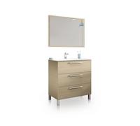 duehome - Mueble de baño de 3 cajones con espejo 80 cm Feel Oak