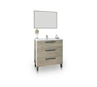 duehome - Mueble de baño con espejo Sense 3 cajones Alaska oak
