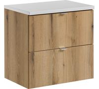 Mueble de baño de 60 cm con tapa superior en blanco mate y acabado en roble Evoke
