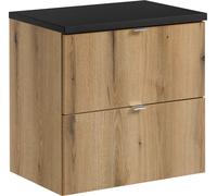Mueble de baño de 60 cm con tapa superior en mate y frente en roble Evoke