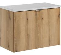 Mueble de baño de 80 cm con tapa superior en blanco mate con efecto madera Evoke