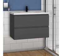 Mueble de baño de alto brillo con fregadero de cerámica, 2 cajones, armario de almacenamiento para colgar en la pared para guardarropa, muebles modernos debajo del lavabo