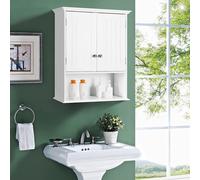 Mueble de baño de Costway, armario de pared, armario colgante de madera con puertas y estantes ajustables, armario de almacenamiento multiusos, ideal para baño, cocina y dormitorio, color blanco
