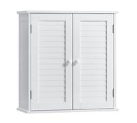 Mueble de baño de Home Discount® de Madera con Rejilla, con Puertas Dobles, para Montar en Pared, Color Blanco