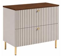 Mueble de baño de pie con encimera de 80 cm, acabado en cachemira y encimera de roble nogal, tiradores en tres colores, patas doradas, dimensiones: 80 x 44,4 x 73,6 cm