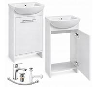 Mueble de baño de pie con lavabo de cerámica y grifo cromado, color blanco, 50 x 84 cm