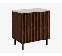Mueble de baño de pie con tablero de 60 cm, acabado en roble nuez y tablero de cachemira, tiradores en tres colores, patas negras, dimensiones: 60 x 44,4 x 73,6 cm