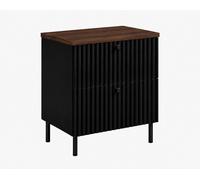 Mueble de baño de pie con tablero de 60 cm, color , y tablero de roble nogal, tiradores en tres colores, patas negras, dimensiones: 60 x 44,4 x 73,6 cm