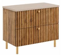 Mueble de baño de pie con tablero de 80 cm, acabado en roble Craft Gold y tablero en color Cachemir, tiradores en tres colores, patas doradas, dimensiones: 80 x 44,4 x 73,6 cm
