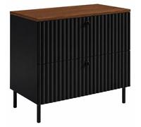 Mueble de baño de pie con tablero de 80 cm, color , y tablero de roble nogal. Tiradores disponibles en tres colores. Patas negras. Dimensiones: 80 x 44,4 x 73,6 cm