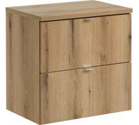 Mueble de baño de roble de 60 cm con tapa superior, diseño moderno y compacto