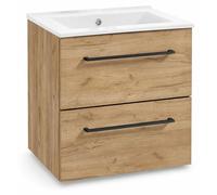 Mueble de baño Domodomo con lavabo, 60 x 50 x 46,5 cm. Mueble bajo para lavabo, mueble de pared para baño, con lavabo de cerámica