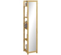 Mueble de baño HOMCOM con columna y espejo, estante de bambú natural con 6 estantes de almacenamiento, 35x35x35 cm