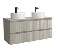 Mueble de Baño Kira 120cm Gris Mate 4 cajones Lavabo sobre encimera 2 pozas Porcelana