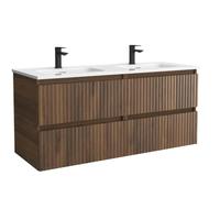 Mueble de Baño Kira 120cm Nogal 4 cajones Lavabo 2 pozas Porcelana