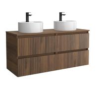 Mueble de Baño Kira 120cm Nogal 4 cajones Lavabo sobre encimera 2 pozas Porcelana