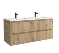 Mueble de Baño Kira 120cm Roble 4 cajones Lavabo 2 pozas Porcelana