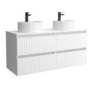 Mueble de Baño Kira 140cm Blanco Mate 4 cajones Lavabo sobre encimera 2 pozas Porcelana