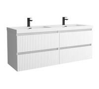 Mueble de Baño Kira 140cm Blanco Mate 4 cajones Lavabo Toscana 2 pozas Carga Mineral