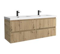 Mueble de Baño Kira 140cm Roble 4 cajones Lavabo Toscana 2 pozas Carga Mineral