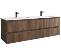 Mueble de Baño Kira 160cm Nogal 4 cajones Lavabo Vilna 2 pozas Solid Surface