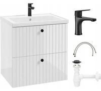 Mueble de baño Lamella con lavabo de 60 cm, juego completo con grifo y sifón, color blanco, marca Rietti