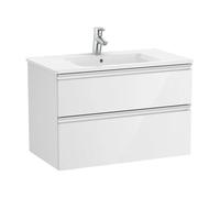 Mueble de baño de 80 cm de ancho con lavabo central color blanco brillo Unik The Gap Roca - Sin toallero / Con conjunto de patas / Con caja organizadora + Con caja organizadora + Sin set de 2 colgador