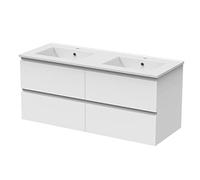 Mueble de baño para colgar en la pared, acabado brillante, fregadero de cerámica, 2 cajones, almacenamiento que ahorra espacio, armario moderno debajo del lavabo
