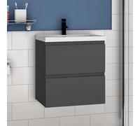 Mueble de baño para colgar en la pared, acabado brillante, fregadero de cerámica, 2 cajones, almacenamiento que ahorra espacio, armario moderno debajo del lavabo