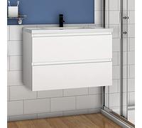 Mueble de baño para colgar en la pared, acabado brillante, fregadero de cerámica, 2 cajones, almacenamiento que ahorra espacio, armario moderno debajo del lavabo