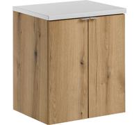 Mueble de baño para debajo del lavabo de 50 cm, color roble Evoke, con encimera blanca