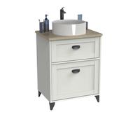 Miroytengo Mueble de baño Toscana 60 cm Blanco Mate y Roble Cambrian 1 puerta 1 cajón (sin lavabo)
