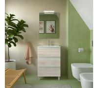 Salgar Mueble de Baño Spirit 60cm Roble Natural, con espejo, sifón con desagüe clicker y aplique LED