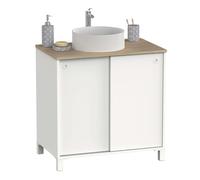 Mueble de baño sella estilo nórdico en color blanco y roble cambrian con 2 puertas correderas y patas 81x94x50 cm (lavabo opcinal)